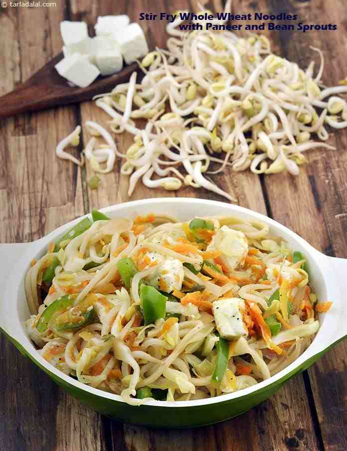 Stir Fry Whole Wheat Noodles with Paneer and Bean Sprouts | Tarla Dalal