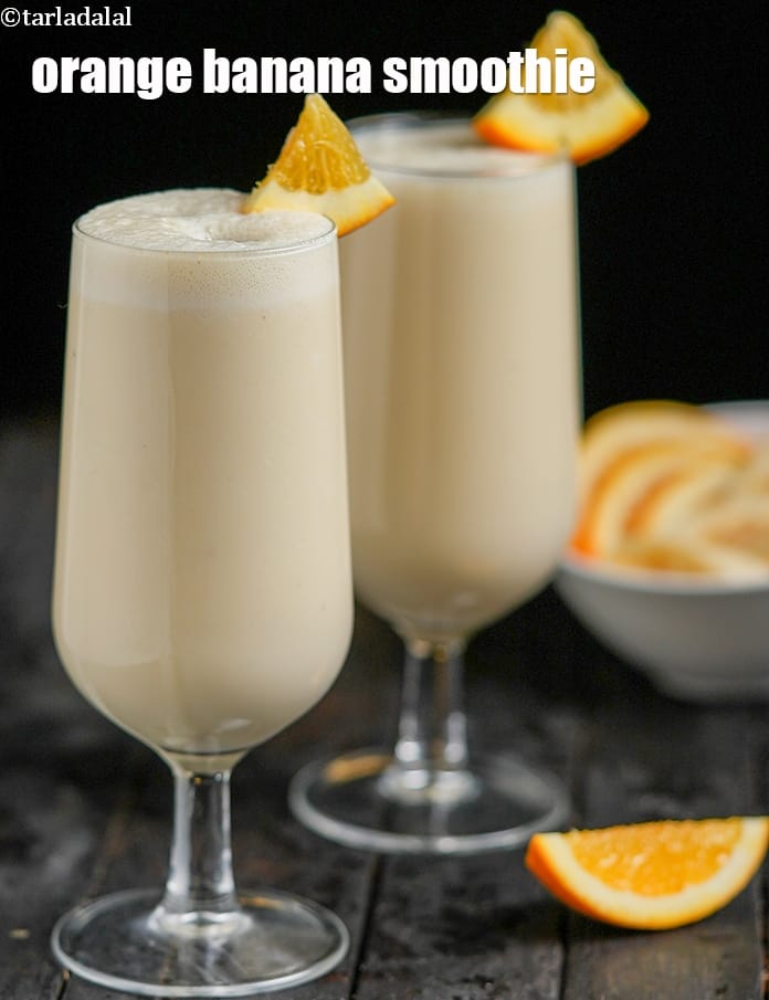 Orange banana smoothie recipe | orange banana smoothie for weight loss | Indian orange banana smoothie with yogurt | | Tarla Dalal