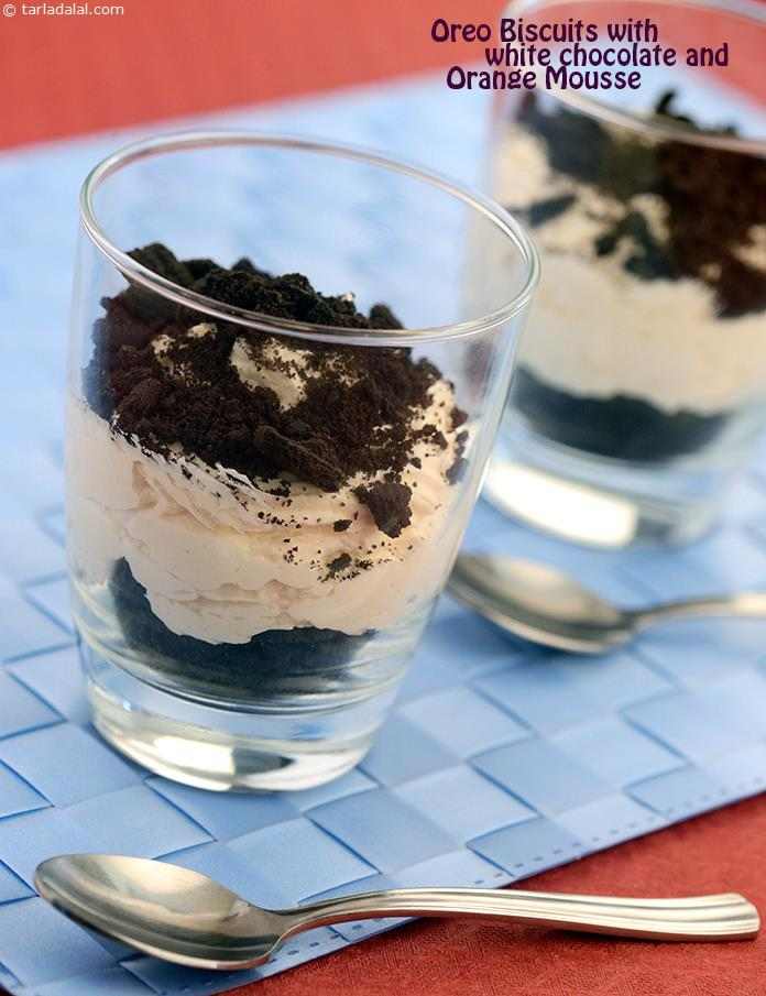 Oreo Biscuits with White Chocolate and Orange Mousse | Tarla Dalal