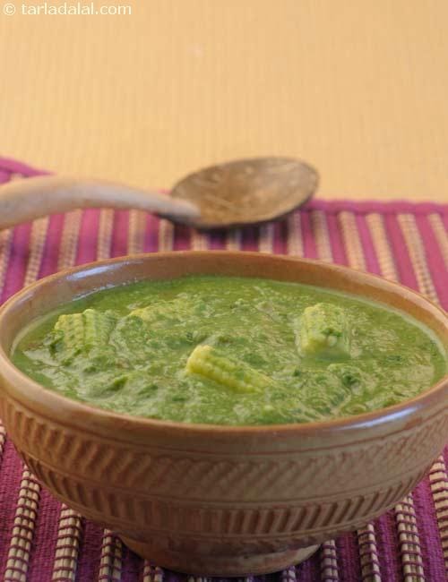Palak Baby Corn | Tarla Dalal