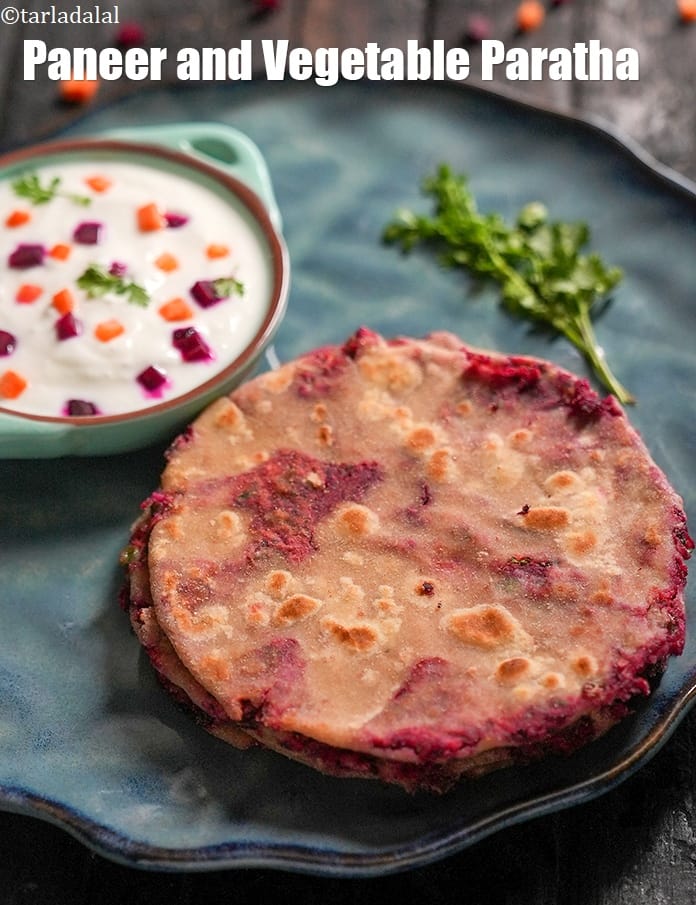 Paneer and vegetable paratha recipe | mixed veg paratha with paneer | healthy paneer vegetable paratha | | Tarla Dalal