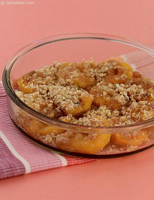 Indian style Peach Crumble recipe | Eggless peach crumble | | Tarla Dalal