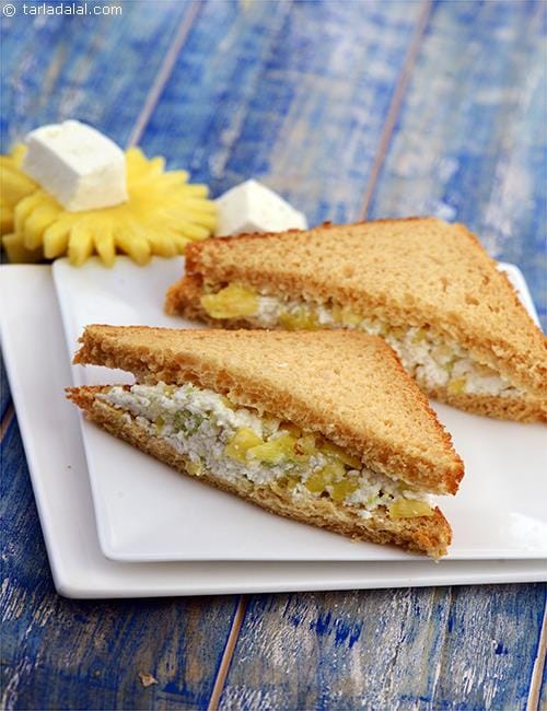Pineapple, Celery and Cottage Cheese Sandwich | Tarla Dalal