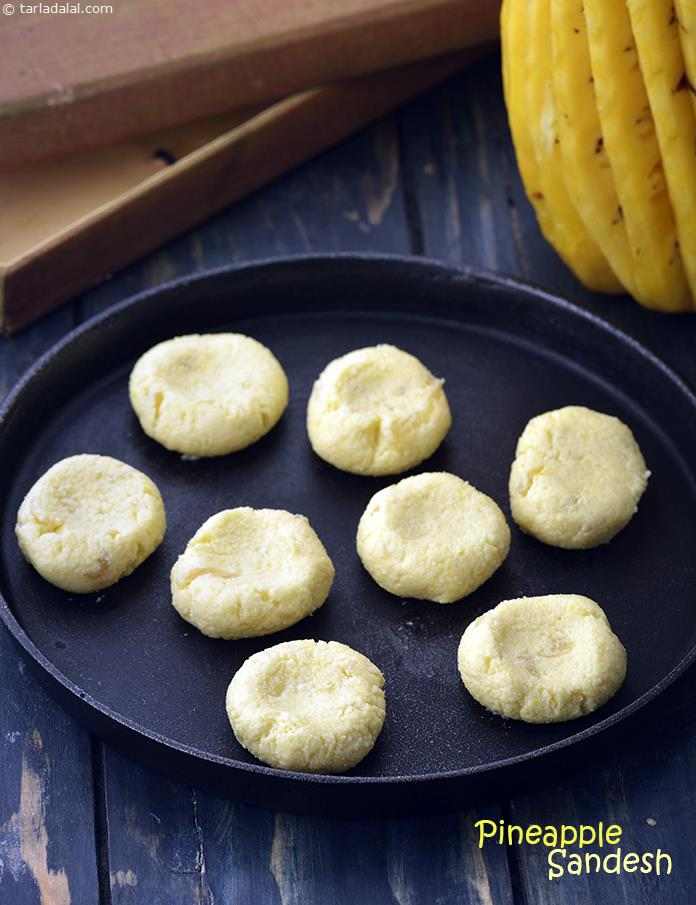 Pineapple Sandesh, Paneer Mithai with Pineapple | Tarla Dalal