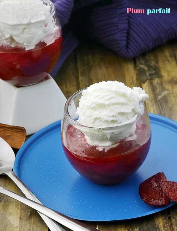 Plum Parfait, Plum Stew with Vanilla Ice-cream | Tarla Dalal