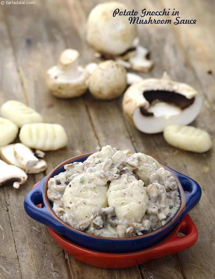 Potato Gnocchi in Mushroom Sauce | Tarla Dalal