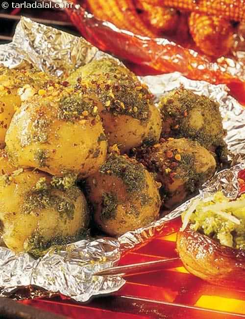Potatoes in Green Masala recipe, Party Recipes, Entertaining Recipes | Tarla Dalal