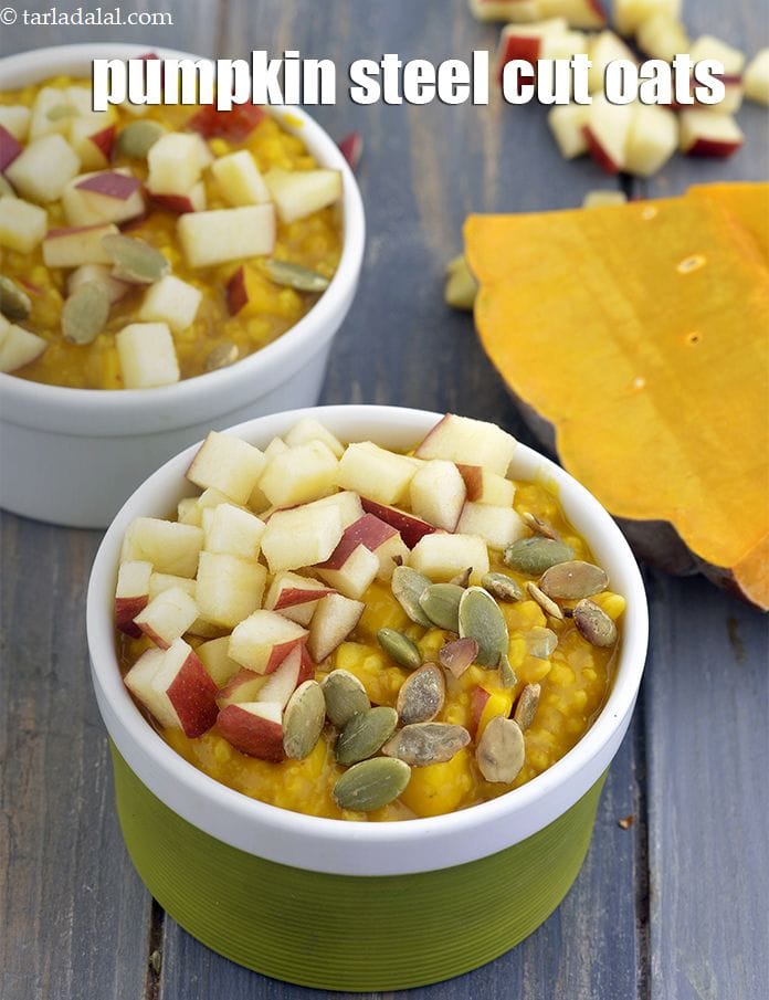 Pumpkin steel cut oats recipe | Indian red pumpkin oatmeal | healthy oats breakfast | | Tarla Dalal