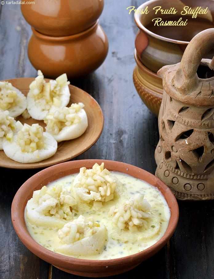 Fresh Fruits Stuffed Rasmalai | Tarla Dalal