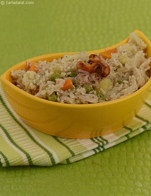 Savoury Rice with Vegetables ( Microwave Recipe ) | Tarla Dalal