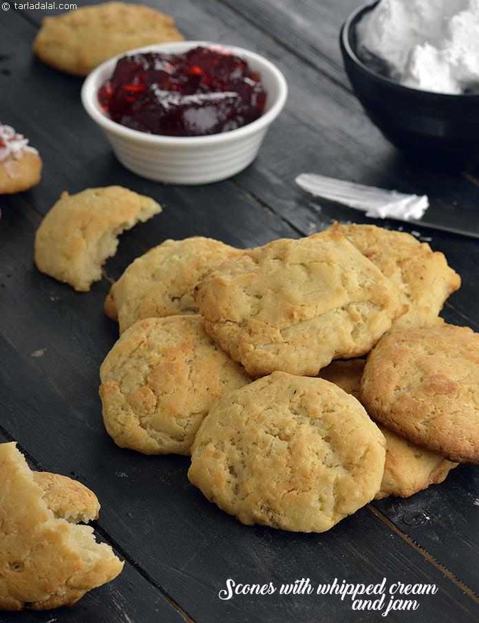 Scones with Whipped Cream and Jam | Tarla Dalal