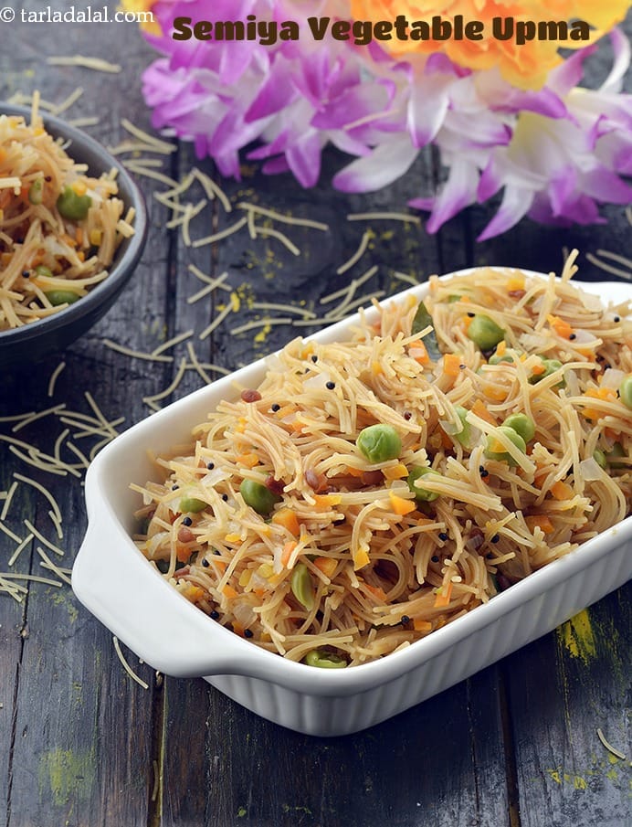 Semiya Vegetable Upma, Vermicelli Veg Upma Low Salt | Tarla Dalal