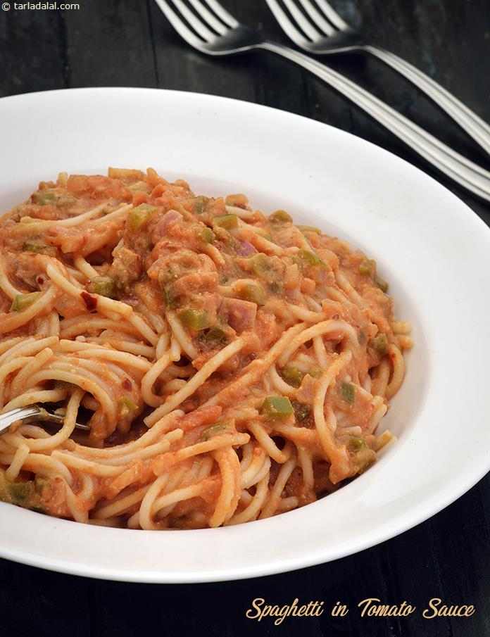 Spaghetti in Tomato Sauce, Spaghetti in Red Sauce | Tarla Dalal