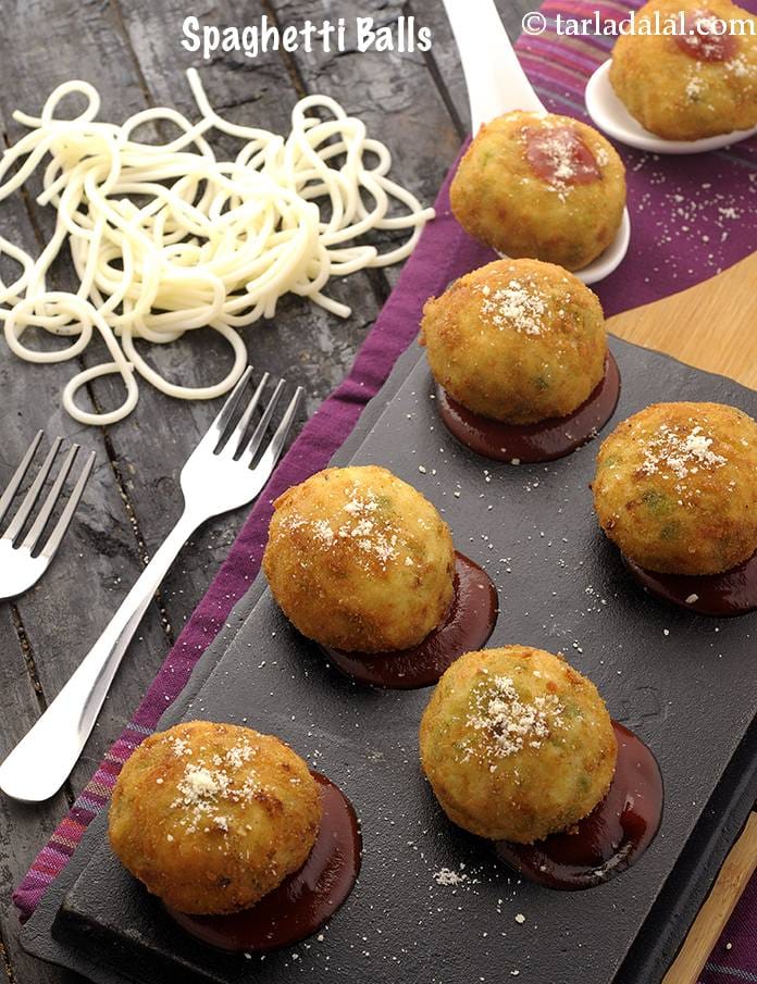 Spaghetti Balls, Indian Style Spaghetti Balls | Tarla Dalal