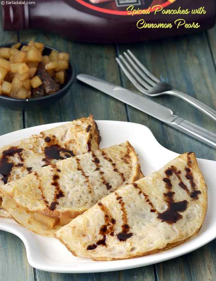 Spiced Pancakes with Cinnamon Pears | Tarla Dalal