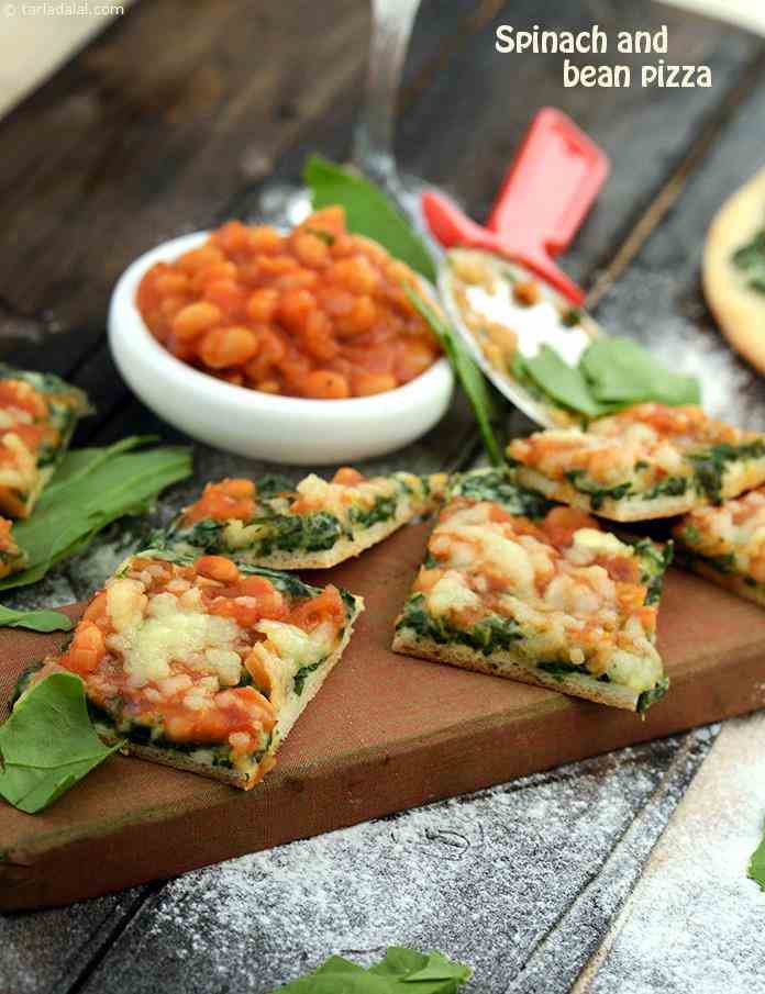 Spinach and Bean Pizza | Tarla Dalal