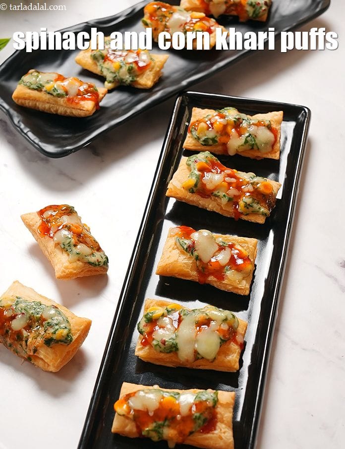 Spinach and corn khari puffs | Indian style spinach puffs | baked spinach and corn khari | | Tarla Dalal