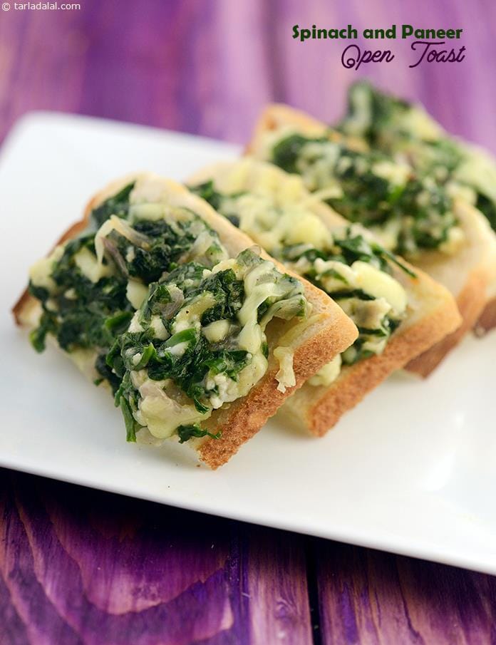 Spinach and Paneer Open Toast | Tarla Dalal