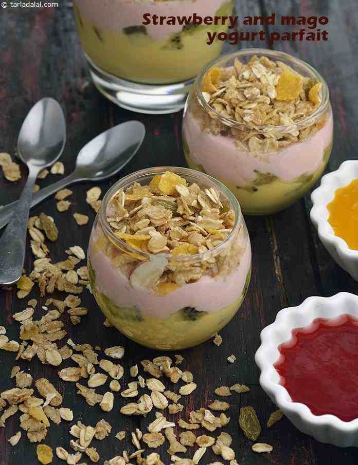 Strawberry and Mango Yoghurt Parfaits | Tarla Dalal