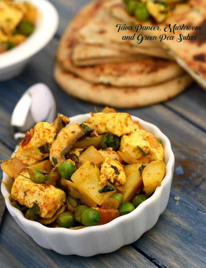 Tava Paneer, Mushroom and Green Pea Subzi | Tarla Dalal