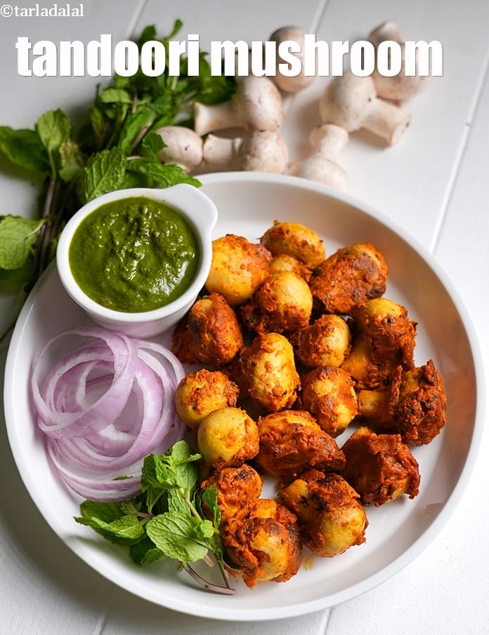 Tandoori mushroom recipe | mushroom tikka on tava | healthy tandoori masala |  | Tarla Dalal