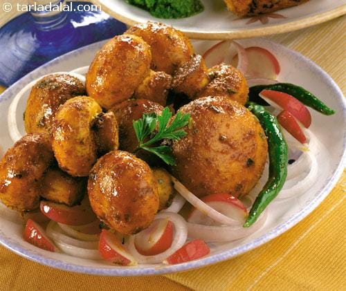Tandoori Mushrooms ( Zero Oil Recipe) | Tarla Dalal