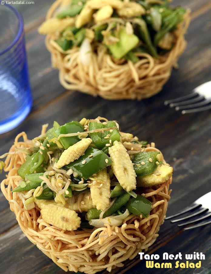 Taro Nest with Warm Salad | Tarla Dalal