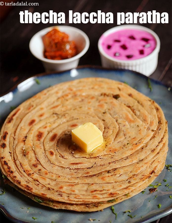 Thecha laccha paratha | lehsuni thecha paratha | spicy flaky paratha | | Tarla Dalal