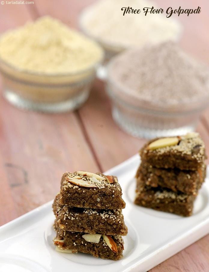 Three Flour Golpapdi | Tarla Dalal