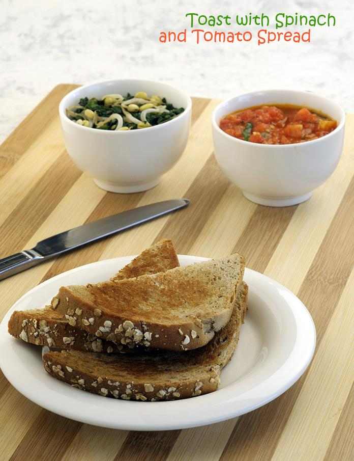 Toast with Spinach and Tomato Spread | Tarla Dalal