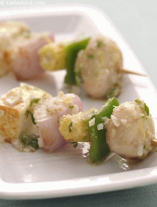 Tofu and Vegetable Satay ( 100 Calorie Snack ) | Tarla Dalal