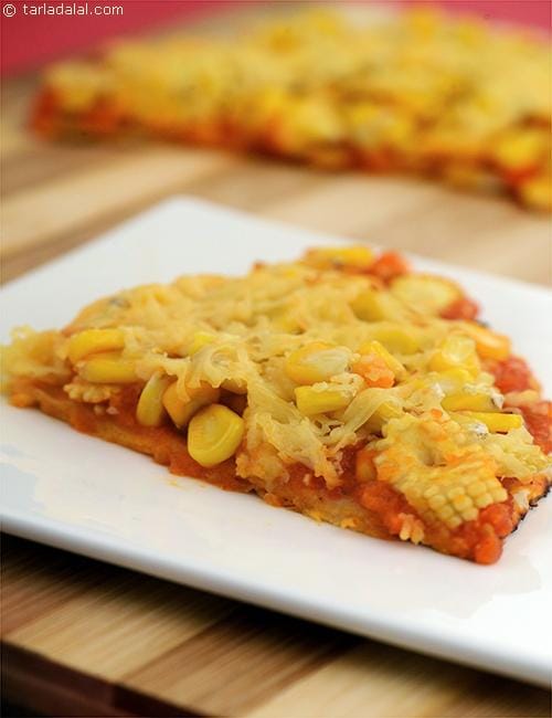 Baby Corn and Sweet Corn Pizza in A Pan | Tarla Dalal