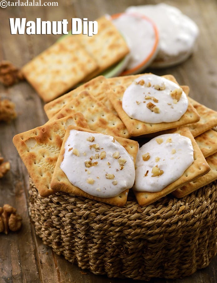 Walnut dip recipe | quick akhrot paneer dip | healthy Indian walnut paneer curd dip | | Tarla Dalal