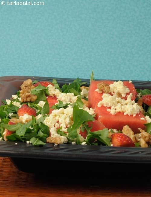 Watermelon, Strawberry and Feta  Salad | Tarla Dalal