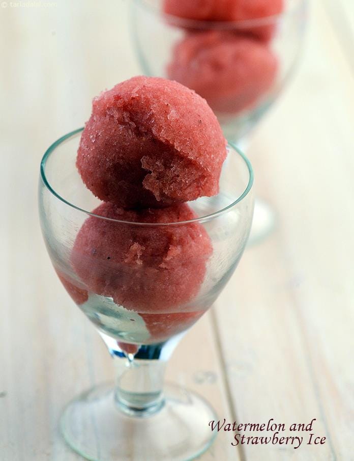 Watermelon and Strawberry Ice | Tarla Dalal