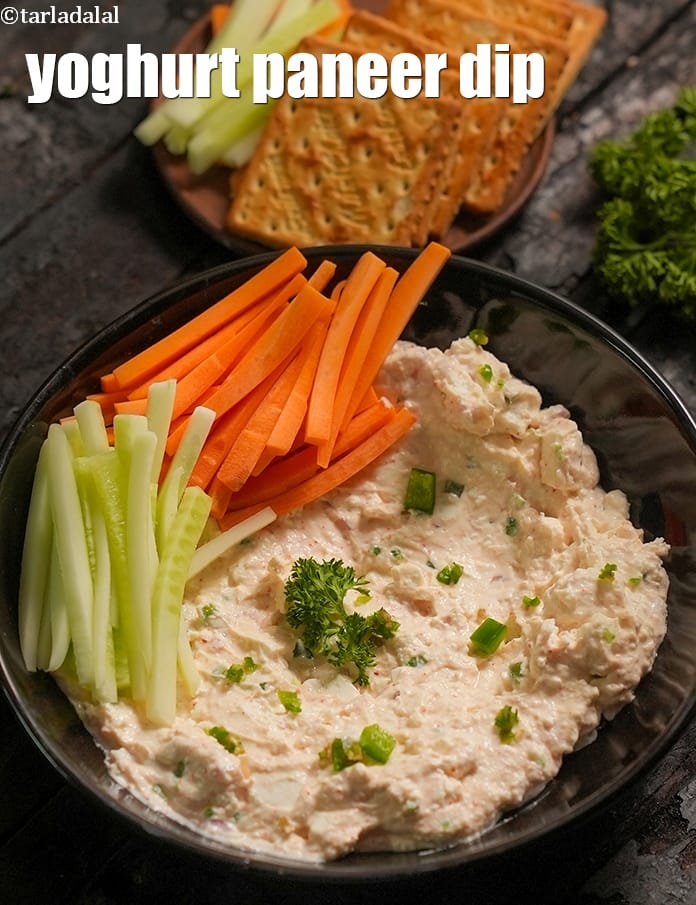 Yoghurt paneer dip recipe | curd paneer dip | healthy veg curd paneer dip |  | Tarla Dalal