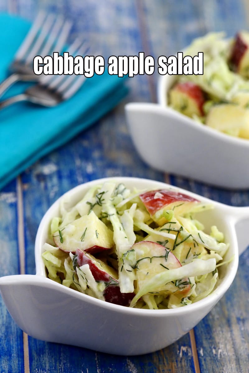 Cabbage apple salad recipe | healthy Indian apple cabbage salad | cabbage apple salad with dill dressing | | Tarla Dalal