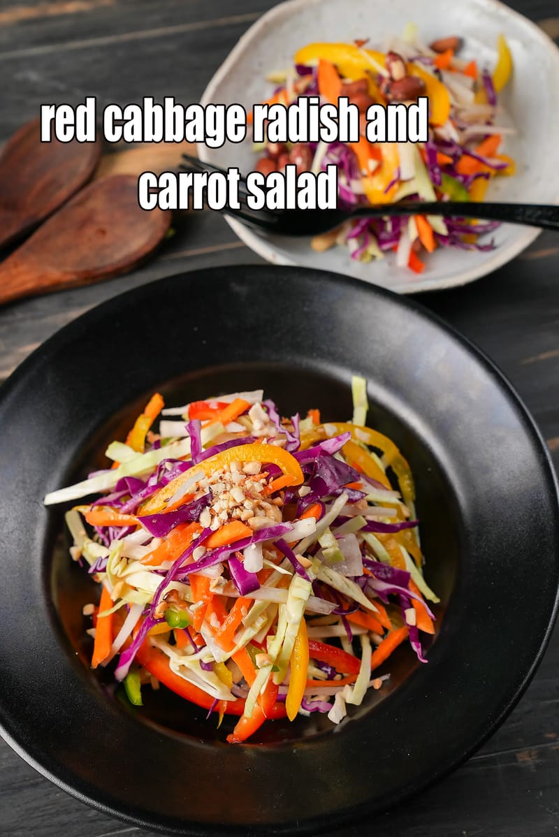 Red cabbage radish and carrot salad recipe | Indian carrot salad with red cabbage | healthy cabbage radish salad with honey lemon dressing | Tarla Dalal