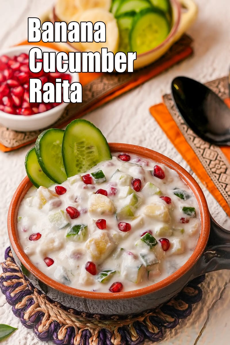 Banana Cucumber Raita recipe |  Banana Cucumber  Pomegranate Raita | healthy Sweet and Savoury Banana Raita | | Tarla Dalal