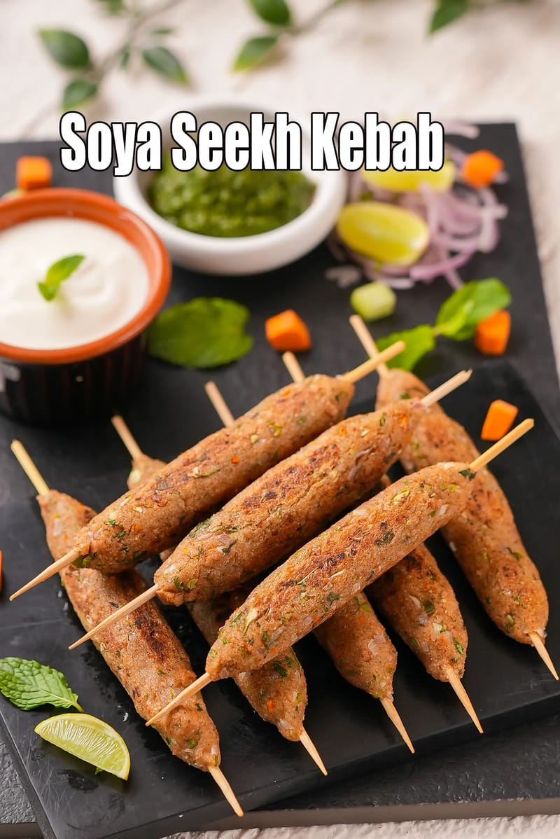 Soya Seekh Kebab recipe (Vegetarian Seekh Kebab, Soy Protein Skewers ) | Tarla Dalal