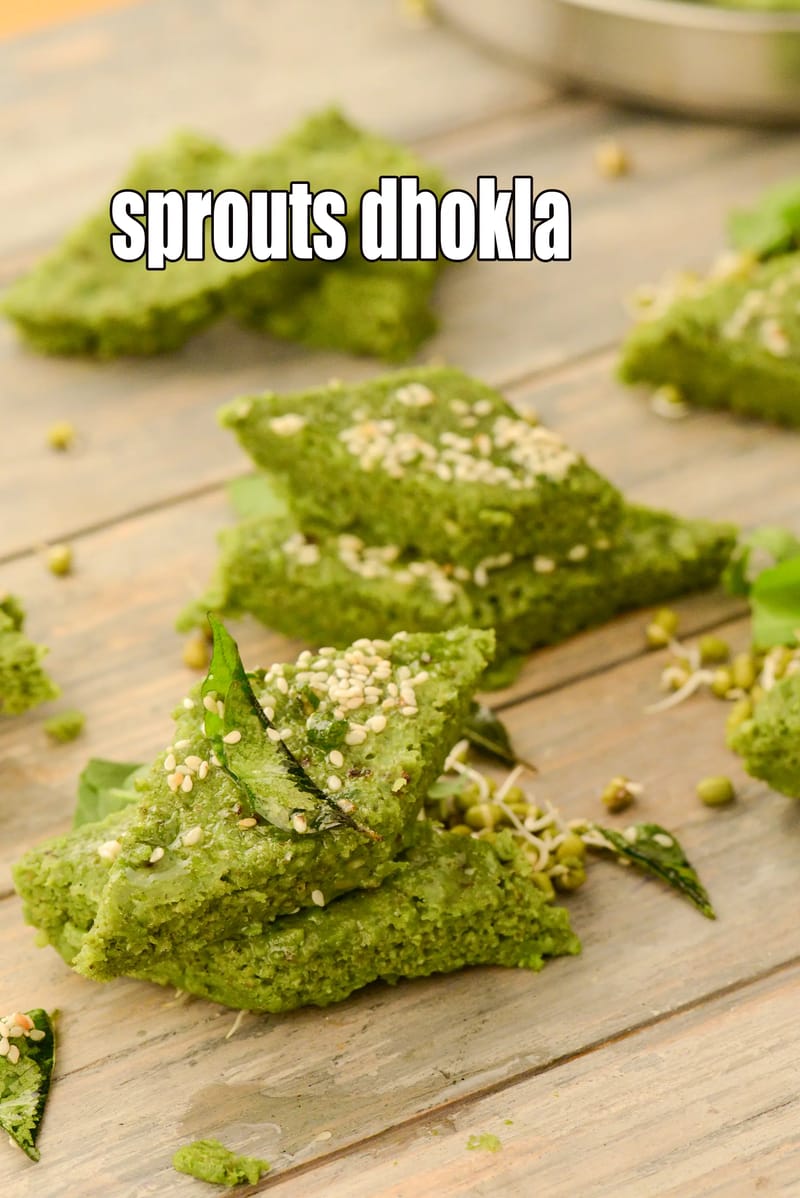 Sprouts dhokla recipe | healthy sprouts dhokla | sprouted moong dhokla | sprouts dhokla with spinach | | Tarla Dalal