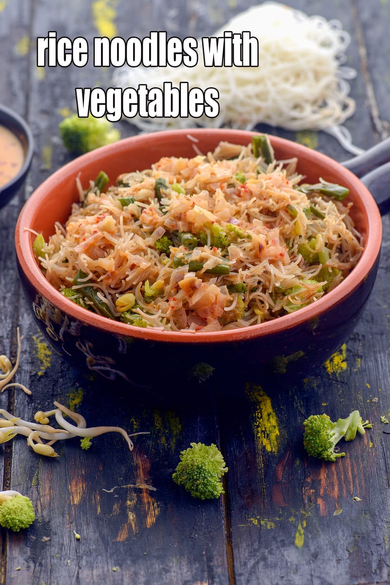 Rice noodles with vegetables | rice noodles with vegetables in Thai red curry sauce | Tarla Dalal