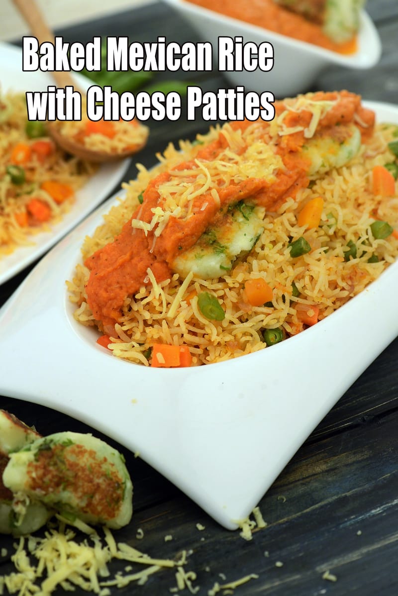 Baked Mexican Rice with Cheese Patties recipe | Tarla Dalal