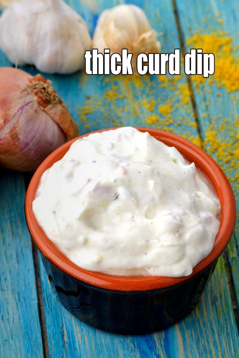Thick curd dip recipe | healthy Indian curd dip | yoghurt dip with onions and green chillies | | Tarla Dalal