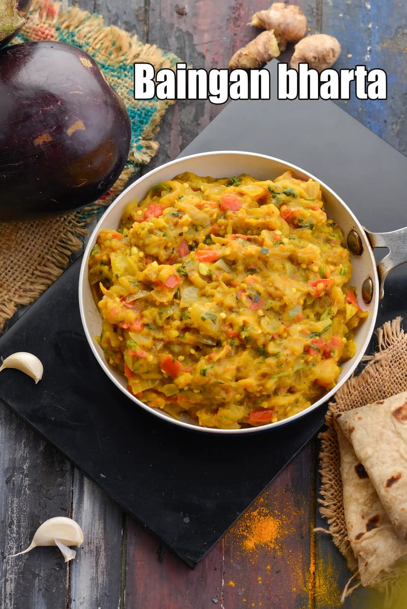 Baingan bharta recipe | baingan ka bharta | roasted eggplant stir fry | aubergine bharta | | Tarla Dalal