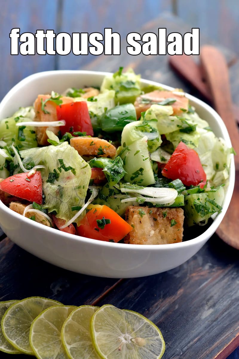 Fattoush salad | middle eastern fattoush salad | vegetarian fattoush salad | lebanese fattoush salad | | Tarla Dalal