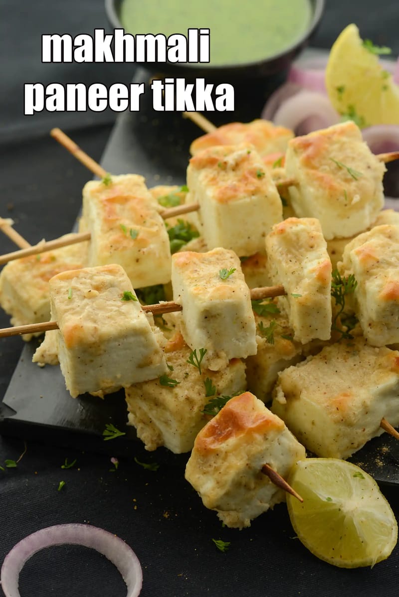 Makhmali paneer tikka recipe | makhmali paneer tikka in oven, tawa | Mughlai style makhmali paneer tikka | | Tarla Dalal