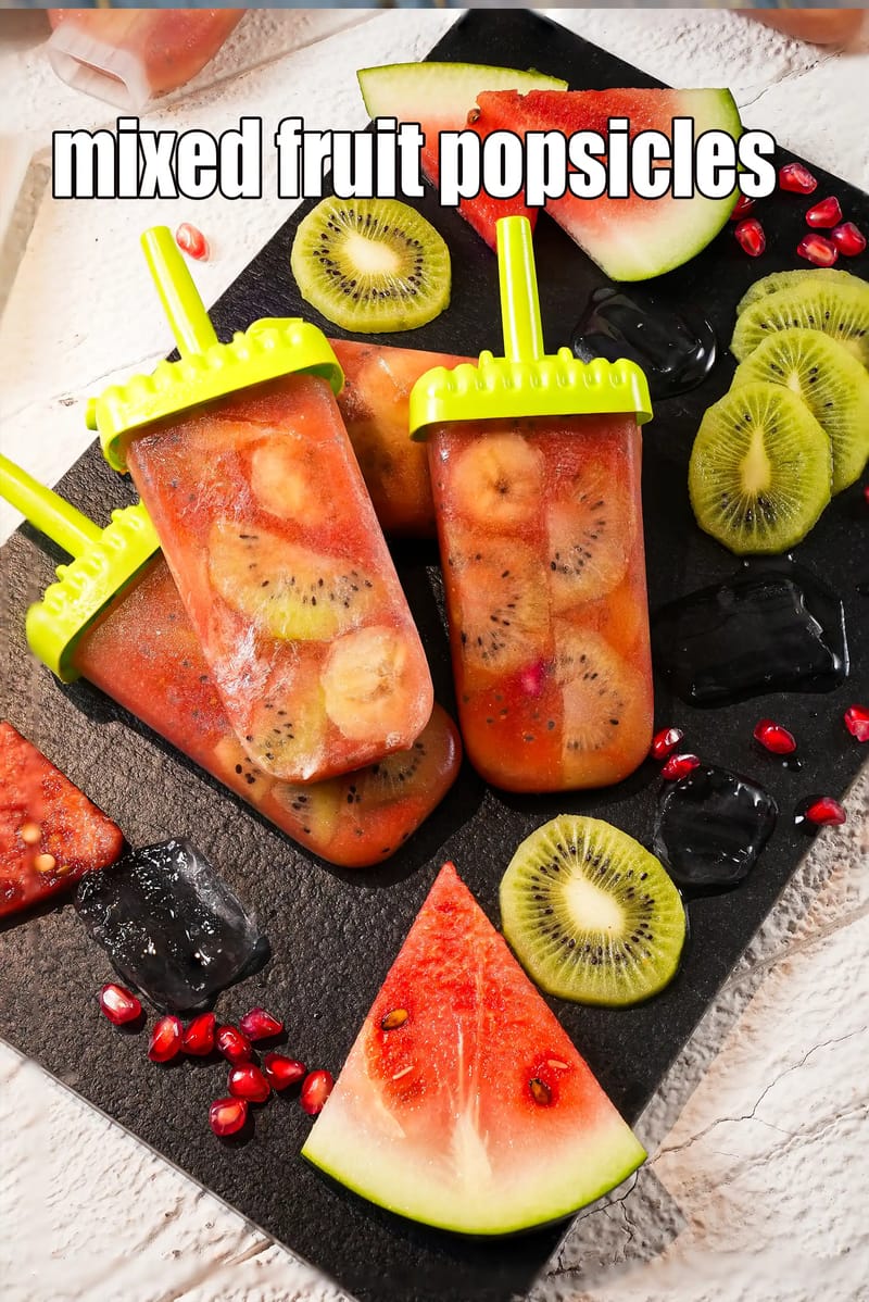 Mixed fruit popsicles | healthy no sugar Indian fruit popsicles |  homemade fruit lollipops | | Tarla Dalal