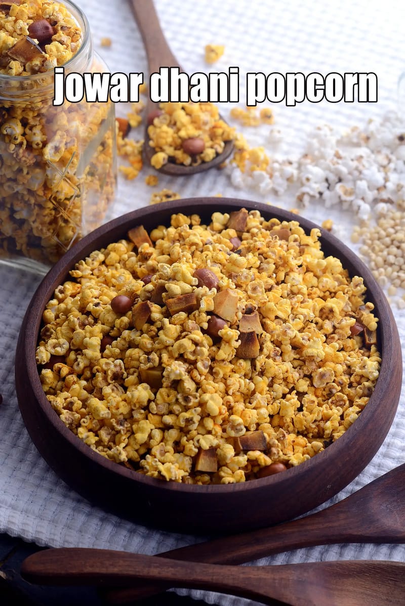 Jowar dhani popcorn | healthy Indian jowar puffs popcorn | jowar dhani chivda with coconut and peanuts | | Tarla Dalal