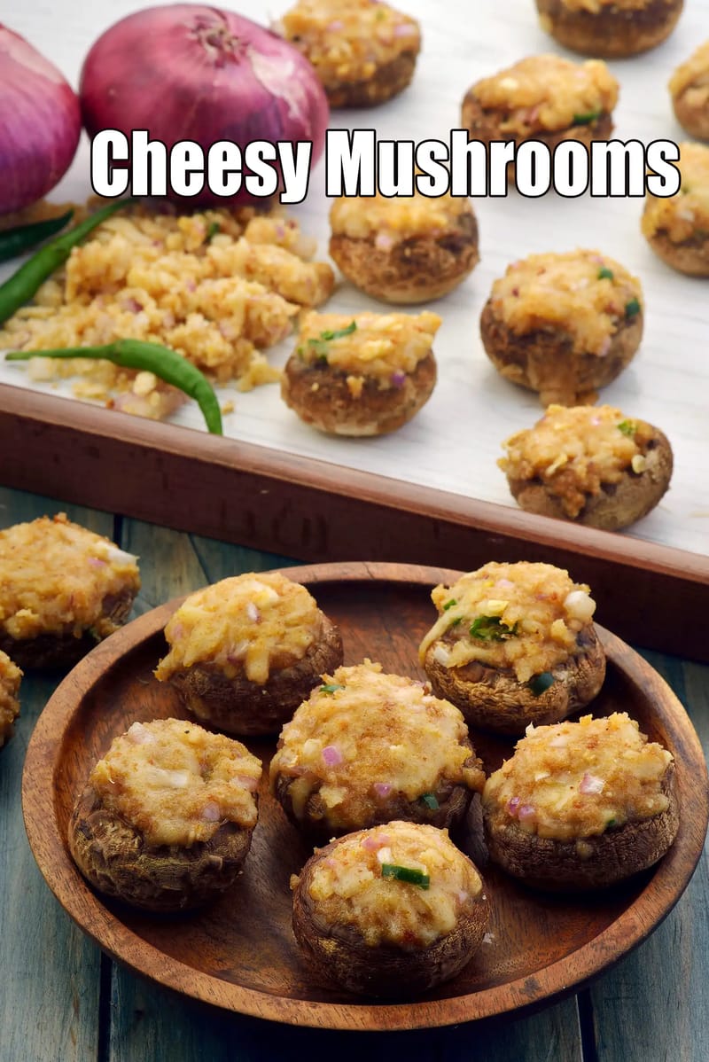 Cheesy mushrooms recipe | mushroom stuffed with cheese | Indian | | Tarla Dalal